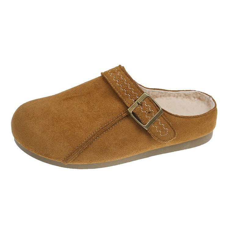 包头毛毛棉拖鞋女秋冬外穿2026新款厚底加绒复古一脚蹬勃肯半拖鞋