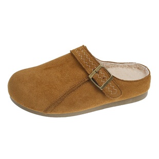 包头毛毛棉拖鞋女秋冬外穿2025新款厚底加绒复古一脚蹬勃肯半拖鞋