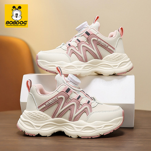 巴布豆女童皮面防水儿童休闲老爹鞋2026秋季新款中大童儿童运动鞋