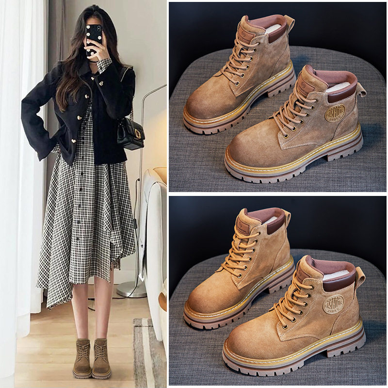 马丁靴女新款秋冬厚底复古英伦风短靴休闲牛反绒中筒靴子女款