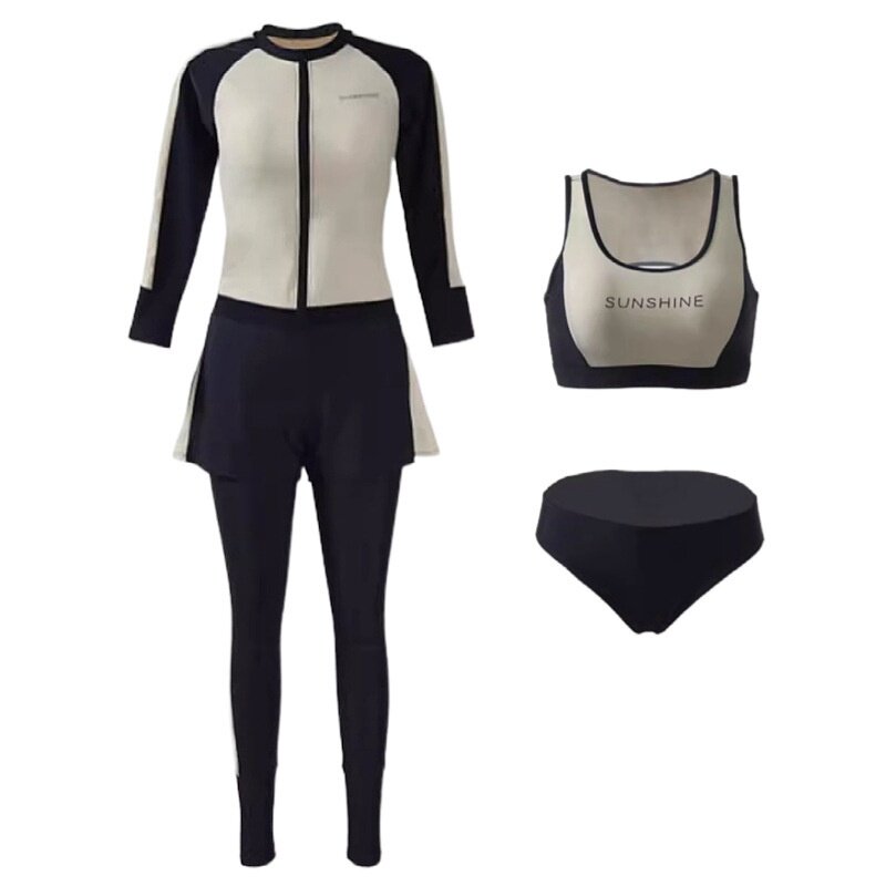 泳衣长袖长裤冲浪潜水服女2024防晒分体式五件套游泳衣保守水母