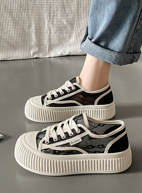 2025夏季新款透气大头鞋学生白搭板布鞋女休闲ins潮松糕鞋女DT003