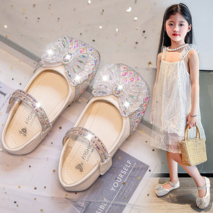宝宝软底单鞋 女童鞋 春季 2025春秋新款 闪亮水钻 儿童公主水晶小皮鞋