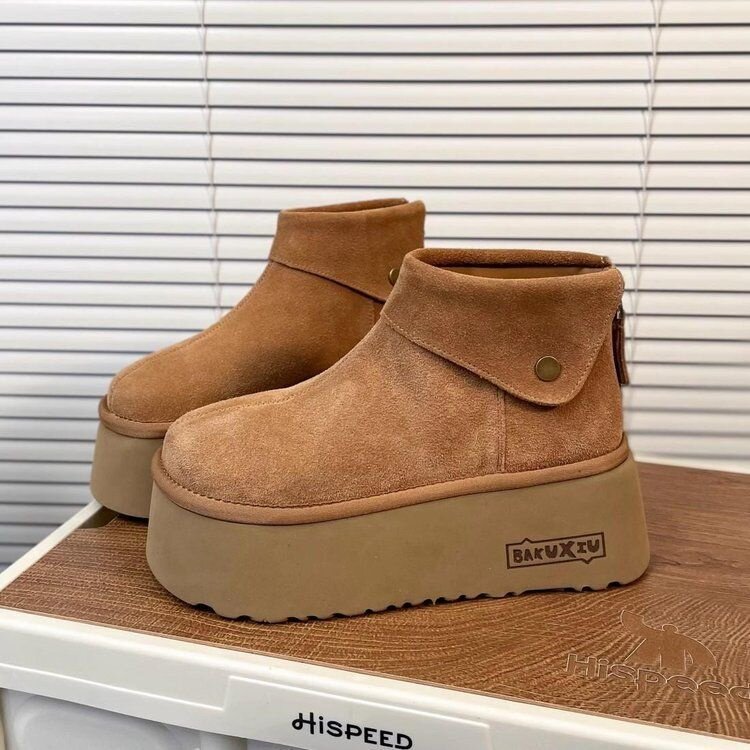 2025松糕鞋冬季厚底新款短靴勃肯舒适保暖增高废土风厚底雪地靴