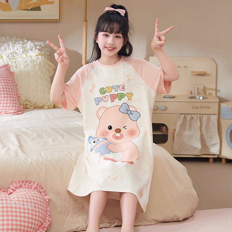 2025新款女童睡裙夏季儿童睡衣纯棉短袖女孩大童洋气家居服夏天款