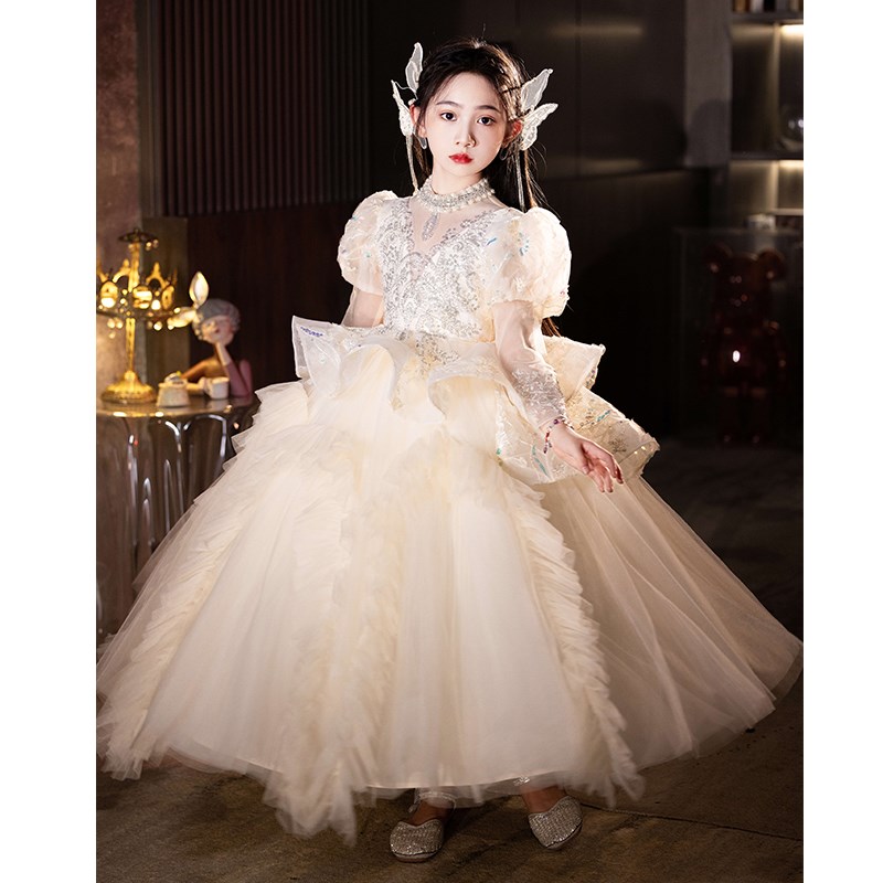 新款女童礼服公主裙洋气婚礼小女孩主持人M儿童高端生日长袖钢琴图片