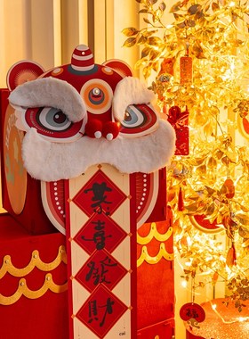 优选新年b装饰毛绒醒狮摆件商场酒店前台场景氛围布置创意立体落