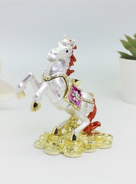 优选新年礼物金属工艺品彩锡生肖马摆件马K上有钱白马办公室桌面
