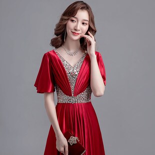 新款晚礼服女新款短袖年会学生大合唱团演出服R装长裙主持人长款