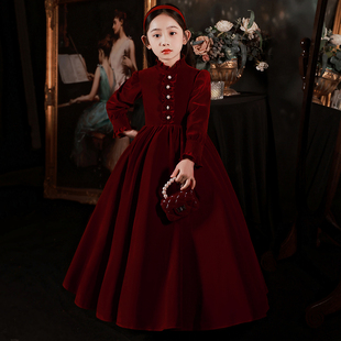 新年女童礼服冬季l高端红色公主裙花童小女孩主持人儿童钢琴演奏