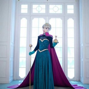 新款高端冰雪奇缘艾莎披风公主裙艾莎加冕皇J后成人cosplay派对服