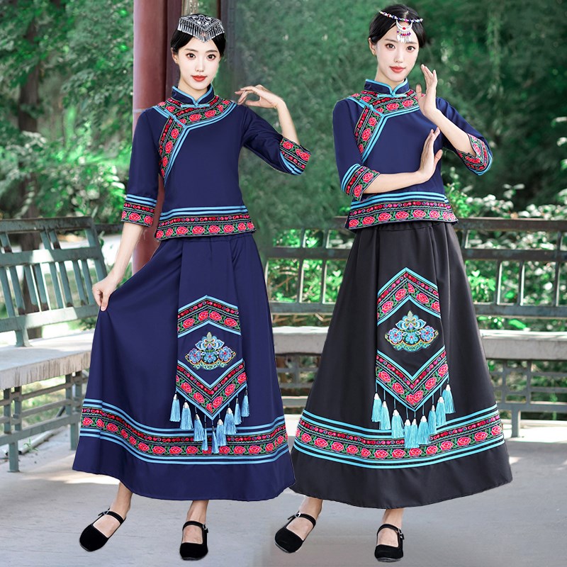 新选新款c广西苗族三月三服装女款成人演出服壮族舞蹈服少数民族