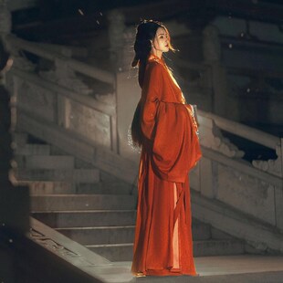 新款新款红色复i原战国袍汉服女马山楚墓古装直裾大袖衫演出服套