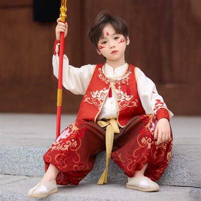新款男童a汉服哪吒套装cos儿童魔降世闹海动漫2敖丙女孩表演出服