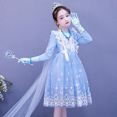 新款冰雪奇缘爱莎公主裙艾莎沙裙C女童春夏装新款儿童生日礼服洋