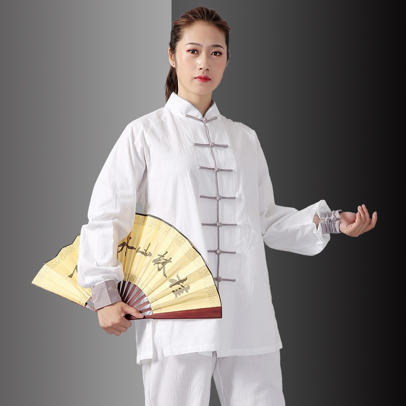 新选男女秋冬加厚棉麻皱太极服女亚E麻武术晨练中老年练功服男太