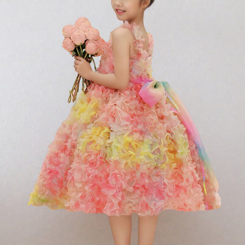 新款花仙子女童礼服花童婚礼小女孩生日公L主裙儿童高端主持钢琴