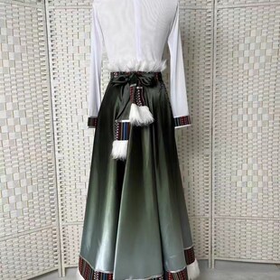 新款 民族风练功B半身裙艺考练习裙学生裙大摆裙 藏族舞蹈演出服装