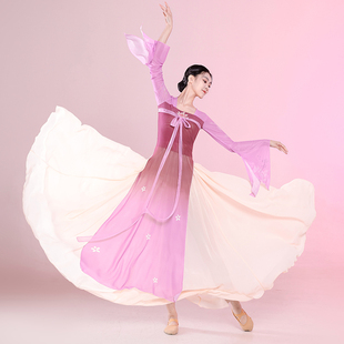 新款 渐层纱衣中国舞演 古典舞e舞蹈服女汉唐齐胸飘带身韵飘逸长版