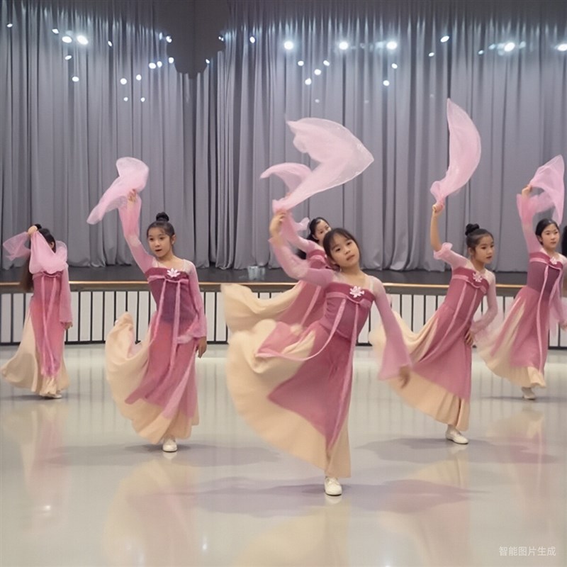 新选花间意舞蹈服儿童古典舞x表演出服装女童飘逸身韵纱衣中国舞