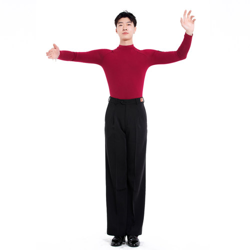 新选ACE dancep男成人新款舞服春夏摩登舞拉丁红色高领长袖练功服