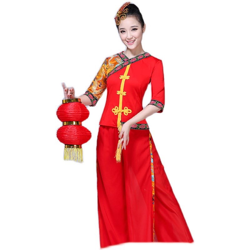 新选女士秧歌服演l出服舞台表演新款灯笼舞腰鼓队服装古典舞蹈套