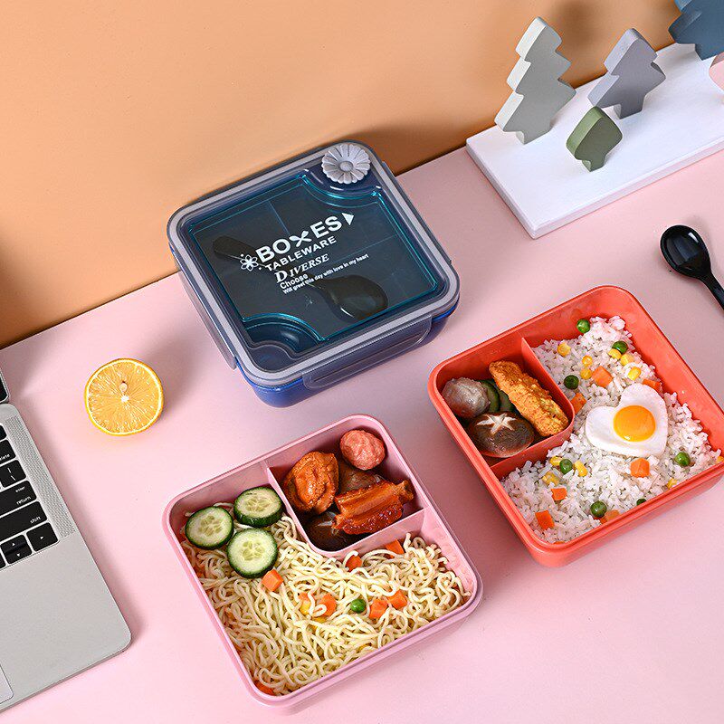 学生方形饭盒简约分格内胆上班族便捷实用pp便当盒塑料保鲜盒厂家