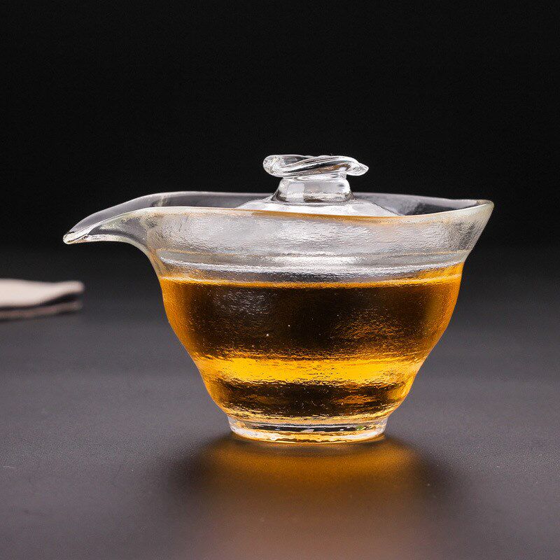 日式加厚锤纹磨砂耐热玻璃盖碗泡茶碗绿茶盖杯手抓壶功夫茶具
