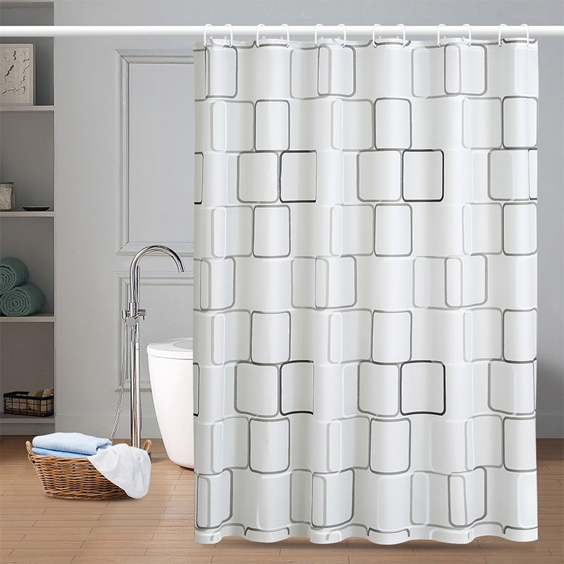 工厂跨境PE防水布浴帘印花酒店半透遮挡防霉浴室帘卫生间隔断帘