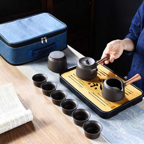 便携式户外原矿紫砂旅行功夫茶具套装家用简约小套茶盘茶壶杯