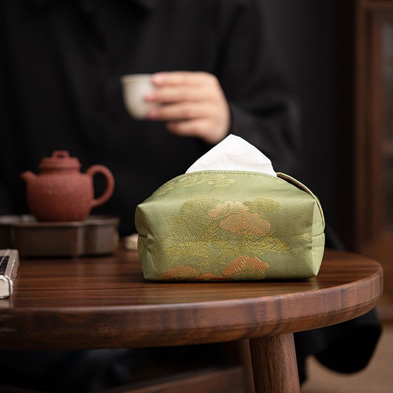 锦缎纸巾包织锦云松多色布艺纸巾抽纸盒茶席茶室日用防尘收纳袋