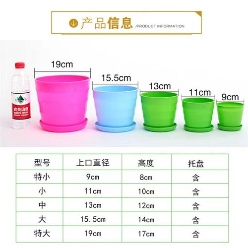 螺纹花盆 绿植塑料创意盆 桌面盆栽圆形加厚多肉花盆 送托盘