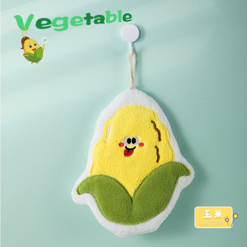 可爱挂式蔬菜加厚吸水珊瑚绒擦手巾不掉毛厨房卫生间儿童擦手毛巾