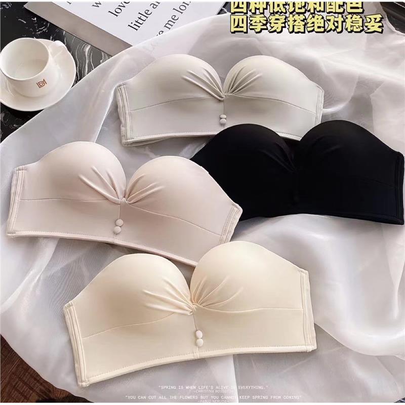 无肩带新款光面婚纱礼服小胸加厚聚拢手掌杯文胸上托舒适美背内衣