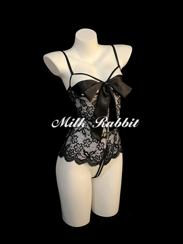 Cy奶兔「宿命」蕾丝连体衣性感蝴蝶结纯欲风辣妹约会私房镂空内衣
