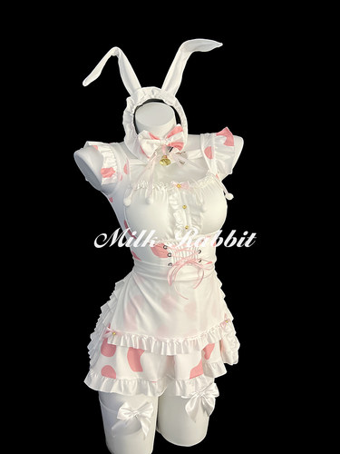 Cy奶兔「草莓小蛋糕」日系可爱性感兔女仆连衣裙套装纯欲奶牛制服