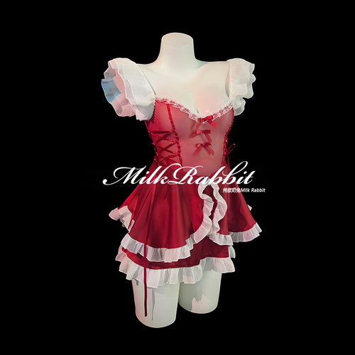 Cy奶兔「见习女仆」圣诞cos服装红色约会战袍 诱惑可爱纯欲qqny
