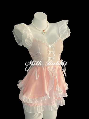 Cy奶兔「桃心女仆」性感睡裙纯欲日系cos装洛丽塔制服小胸连衣裙