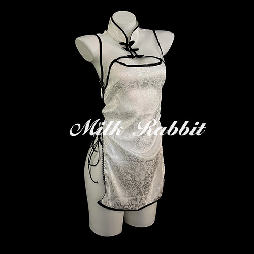 Cy奶兔「民国千金」新中式性感复古镂空旗袍丝滑网纱拼接睡衣内衣