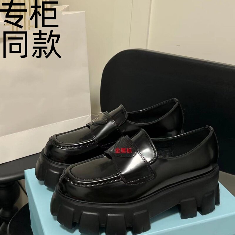 2025新款春秋厚底粗跟真皮乐福鞋女小皮鞋一脚蹬英伦风单鞋女款潮