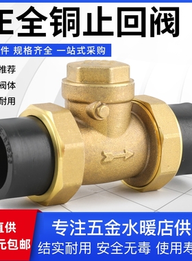 PE卧式热熔铜止回阀 单向阀防倒流阀防回水 pe水管配件黑色逆止阀