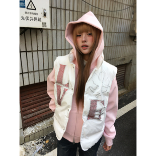 加棉马甲中性风保暖棉袄秋冬潮牌外套上衣 潮牌烫钻无袖 OPUP 美式