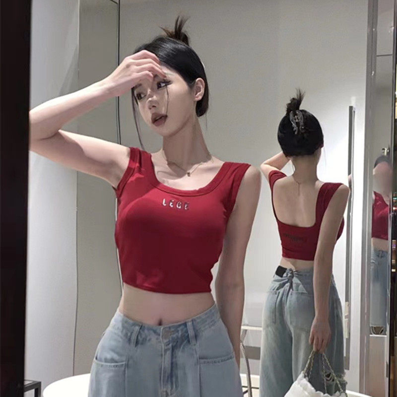 美式复古字母印花红色吊带背心女夏季辣妹风外穿美背修身短款上衣,女装/女士精品,背心吊带,淘宝优惠券,粉丝福利购,淘宝优惠卷