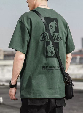 U024纯棉短袖T恤男生ins潮牌上衣服夏季潮流宽松情侣半袖印花体恤