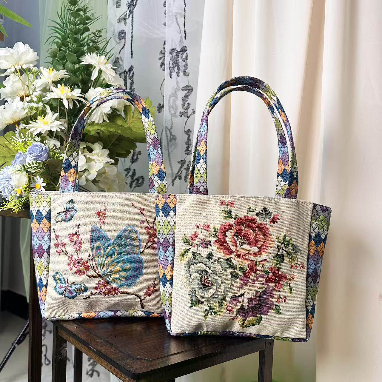 帆布包菱格新升级手提包休闲便当包时尚百搭手拎包日常通勤腋下包