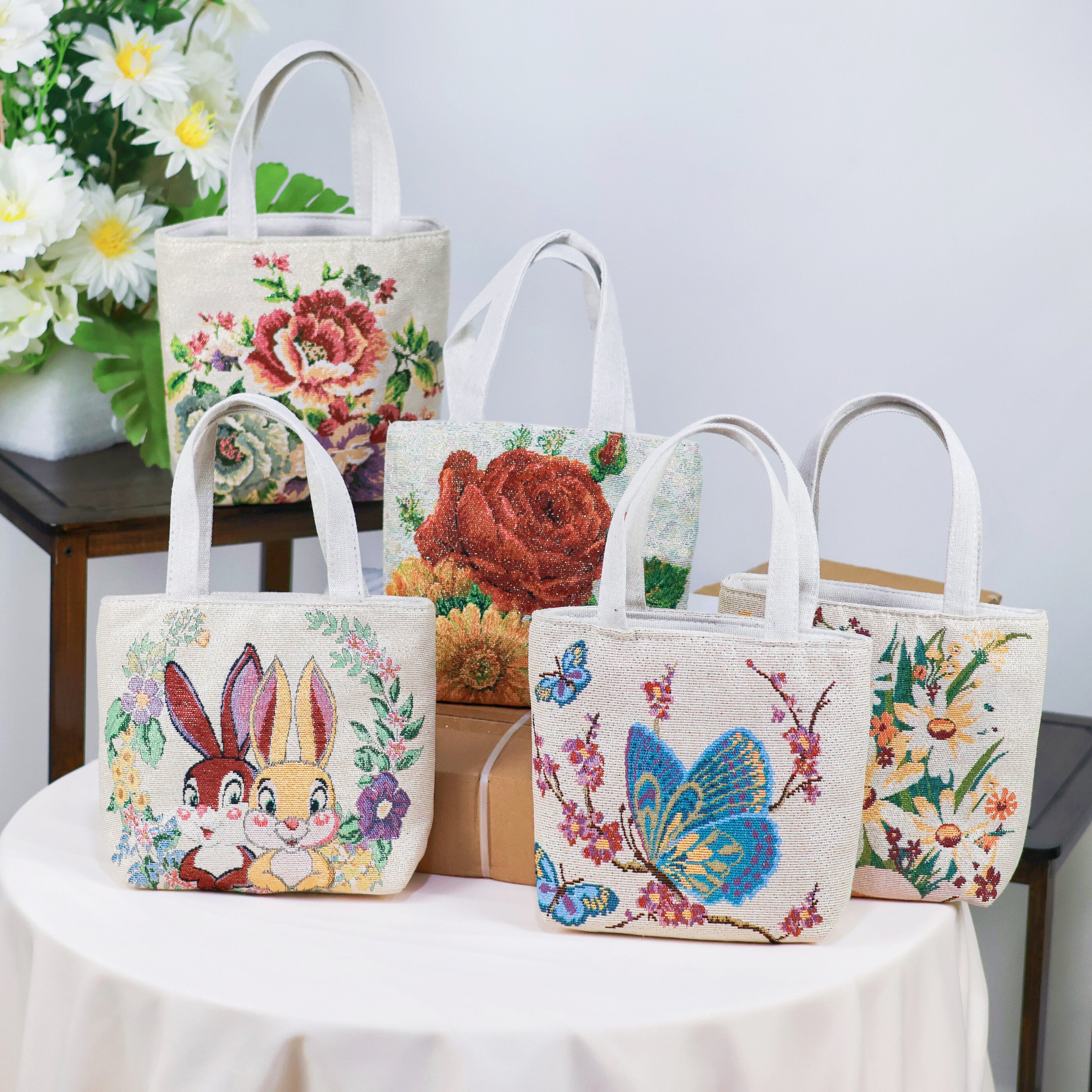 双面金丝手提帆布小包耐磨耐脏时尚百搭款刺绣带拉链手拎外出