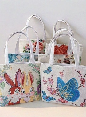 双面金丝手提帆布小包耐磨耐脏时尚百搭款刺绣带拉链手拎外出