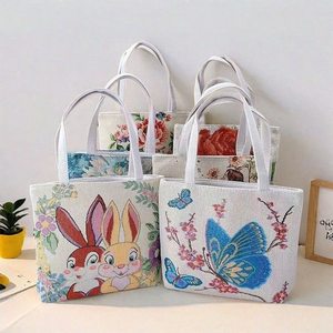 喜喜包包店双面金丝手提帆布小包耐磨耐脏时尚百搭款刺绣带拉链手拎外出