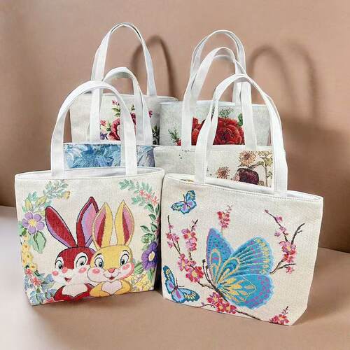 时尚双面金丝刺绣帆布包