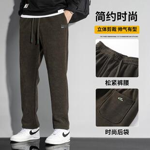 冬季灯芯绒男裤高级感直筒休闲裤男中老年条纹裤子男双面绒保暖裤